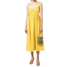 NEW ULLA JOHNSON laetitia noir pleated linen silk midi dress in yellow